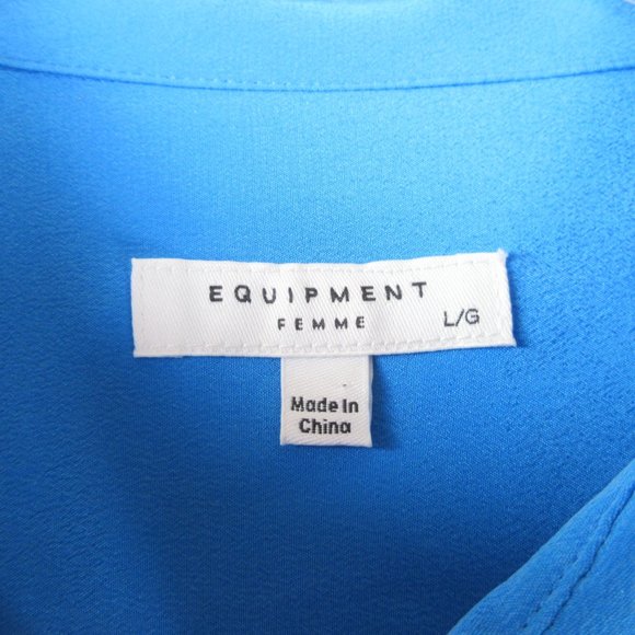 Equipment Bright Blue Silk Blouse Size L Curved Hem - Picture 6 of 12